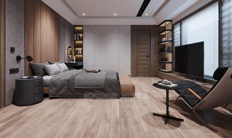 Giường ngủ thiết kế đẹphiện đại bọc nỉ cao cấp với tông màu nâu sáng mang đến sự hoàn mỹ cho không gian nội thất